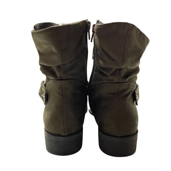 American Eagle Women's Green Faux Suede Embellished Buckle Slouchy Booties 6.5 - Picture 7 of 10